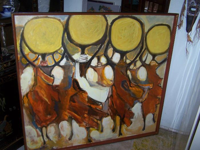 AFRICAN CONTEMPORARY ART PAINTING SIGNED ROBIN A