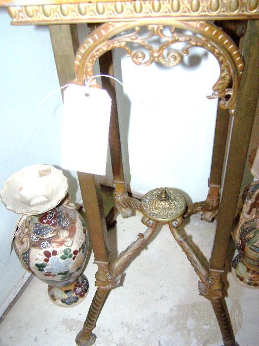VICTORIAN CAST BRASS PLANT STAND WITH GARGOYLE FACES