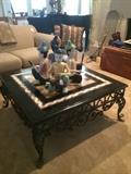 Inlaid marble cocktail table (has matching sofa table); Asian musicians