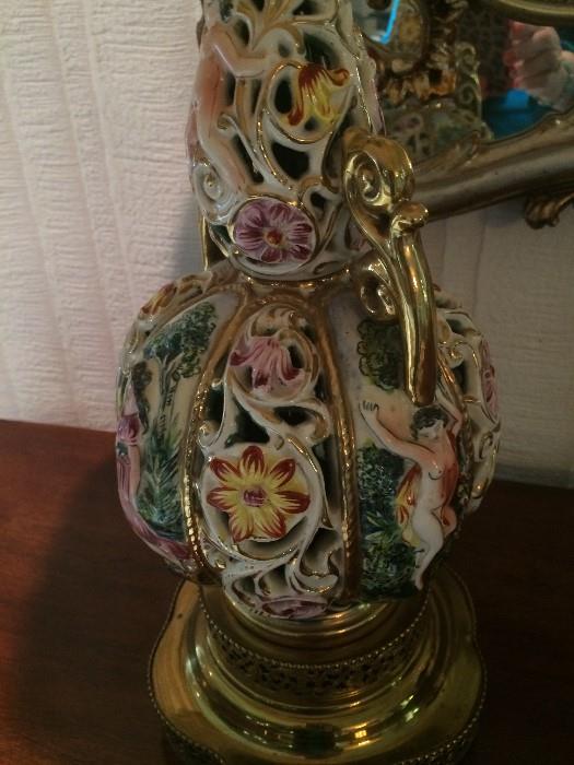                One of two Capodimonte lamps