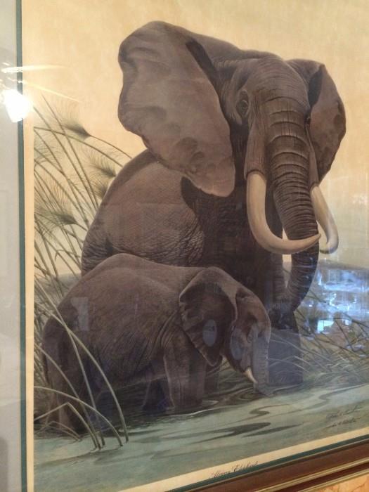    John A Ruthven framed Safari Series elephants