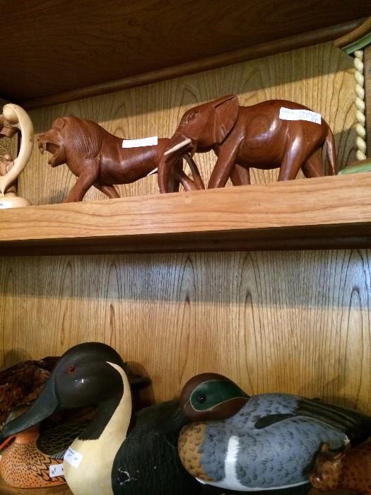            Carved African animals; duck decoys