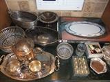 Some of the Silver Trays, Tea Set, Bowls, etc