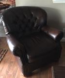 Leather wing back chair. 