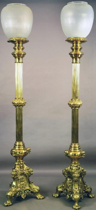 8' Pair of Bronze Touchier Floor Lamps