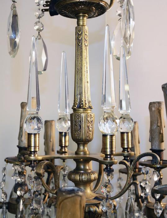 French Bronze and Crystal Chandelier