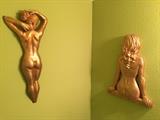 Pair of vintage plaster female nude figures. 