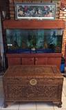 The aquarium is huge! The carved chest is really beautiful, too. 