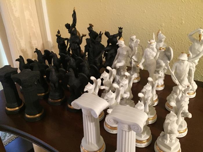 Franklin Mint Chess Set of the Gods -- Greeks & Romans -- 24K Gold Accents -- 1988
