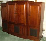 Three piece entertainment center with left audio storage unit and right media storage unit, by Lexington