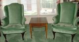 Pair of wingback chairs by Hekman and Heritage side table