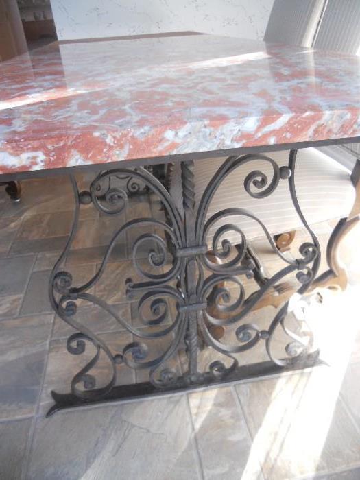 Beautiful 19th c French wrought iron base marble top dining table!