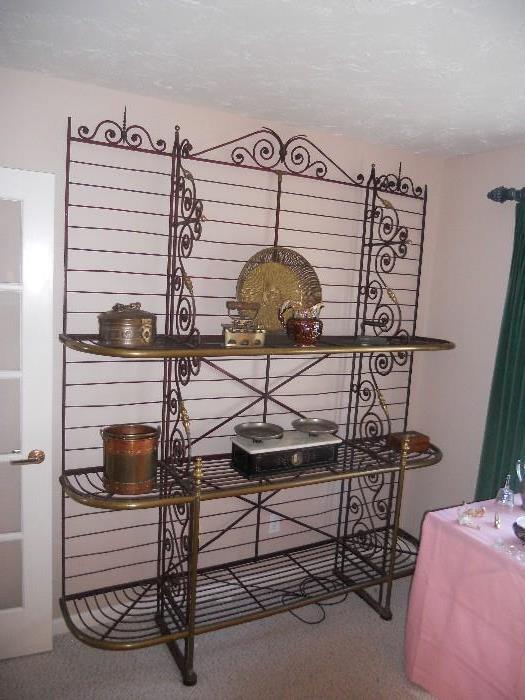 Very large French antique iron and brass bakers rack