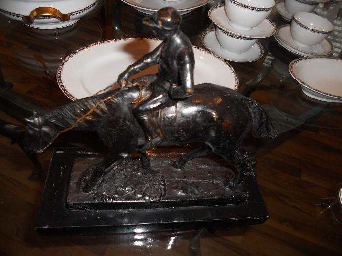 Equestrian bronze about 8"-9" long