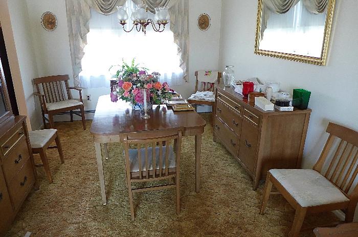 Mid-Century Dining Room Set- China Hutch, Sideboard/Buffet, Expanding Drop-Leaf Table, Chairs and More!