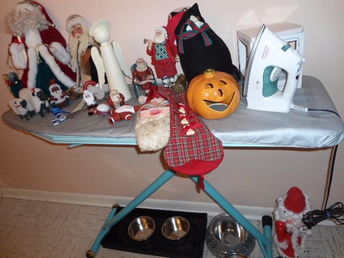 Holiday Decorations, Ironing Board & Iron.   