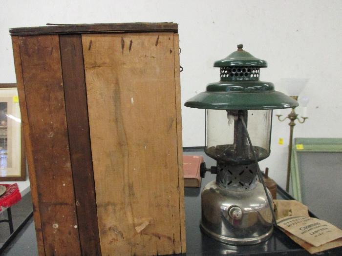 Antique Coleman lantern in Wooden Box with paperwork 