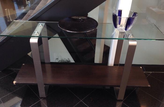 Excelsior Wood, Metal and Glass Console Table.  
