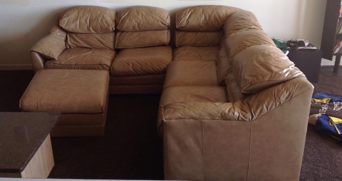 Hancock & Moore Leather Sectional and Ottoman