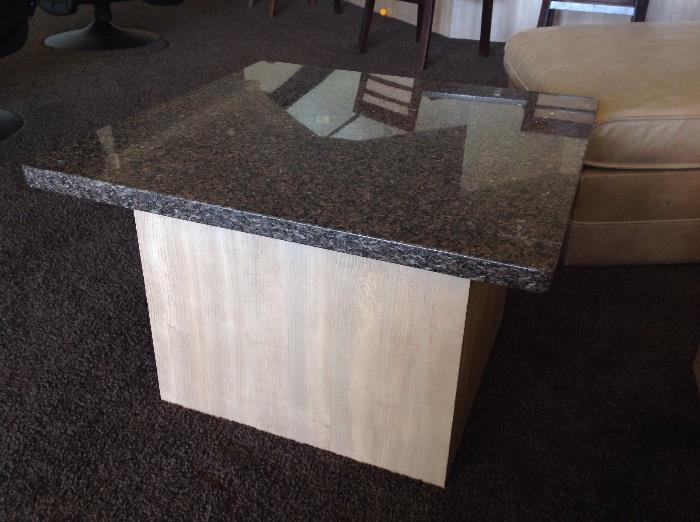 Granite-Topped Cocktail Table with Square Wood Base