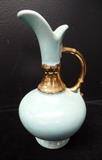 www.CTOnlineAuctions.com/SandhillsNC              unique vase, shiny blue, gold handle and trim, 22 karat gold, 4" x 9"
