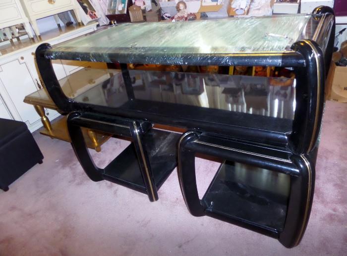 coffee table and two end tables  black lacquer