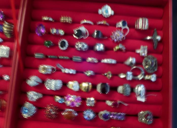 1 of three trays of sterling silver rings many vermile