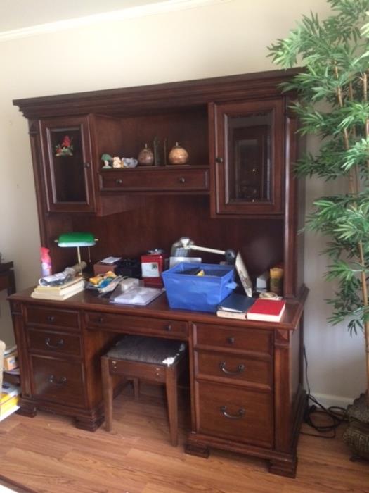 very nice oversized desk with attached bookshelf