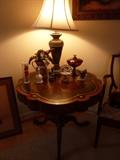 Vintage claw foot/leather top table - excellent condition