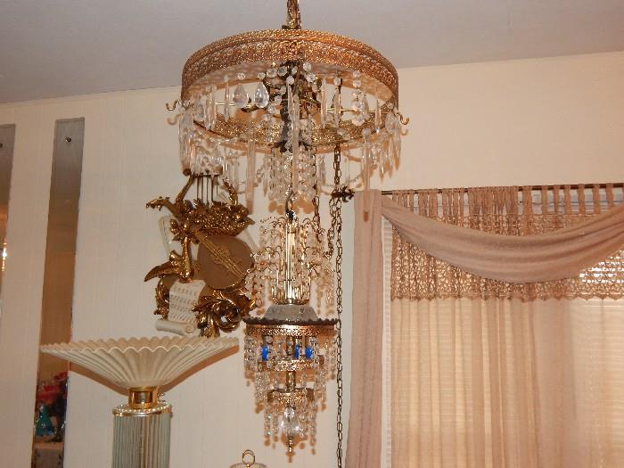 One of many glass chandelier lamps