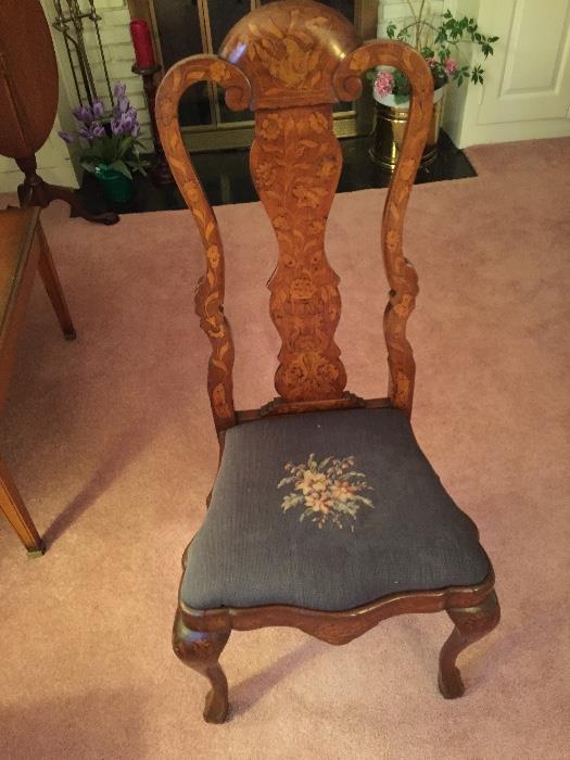 19th Century Dutch Marquetry Chair Exquisite hand crafted detail $375.00