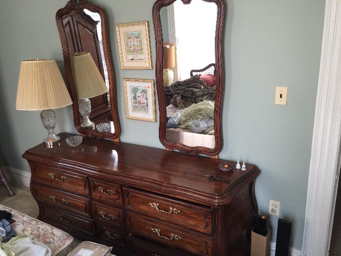Large Cherry Bedroom Set of Drawers and 2 detachable mirrors $300.00  Beautiful construction and perfect condition