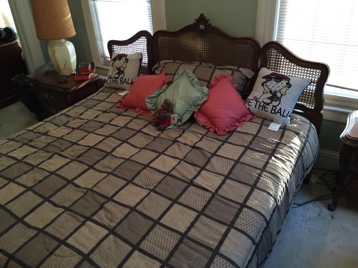 Large Tall Cherry Bed $300.00  Beautiful construction and perfect condition, part of the set but sold separately.  2 Box Springs and 2 Mattresses for easy moving.  2 Side table $35.00 each