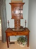 Antique wall cabinet, tea spoon rack, Antique Table