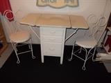 Vintage porcelain top drop-leaf table and bistro chairs