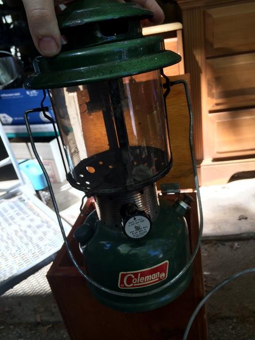 Vintage Coleman lantern with custom box, we also have an unusual coleman heater from the same time frame.