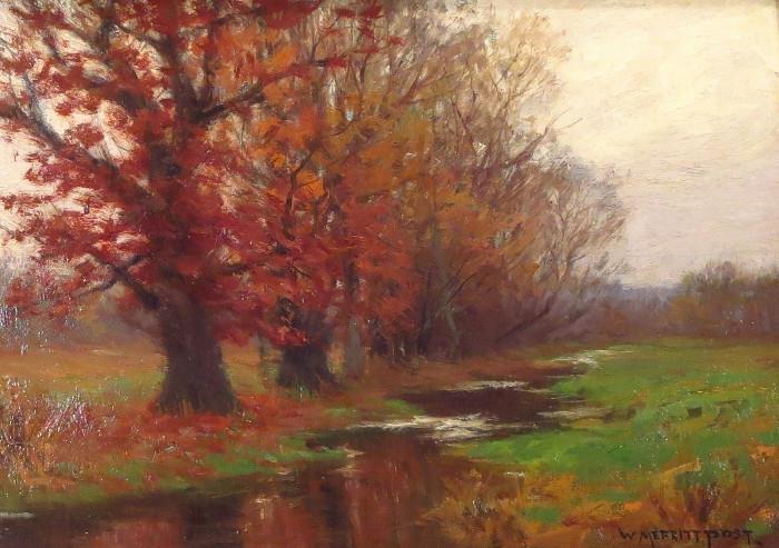 William Merritt Post, American, Autumn Landscape, Oil Painting