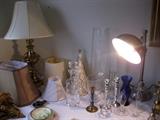 Misc lamps, glassware