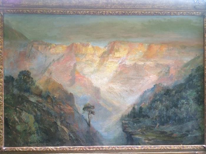 Oil painting by renowned landscape painter Lucien Whiting Powell - he studied with Thomas Moran.  The painting itself measures 24" by 36" - framed in period frame.