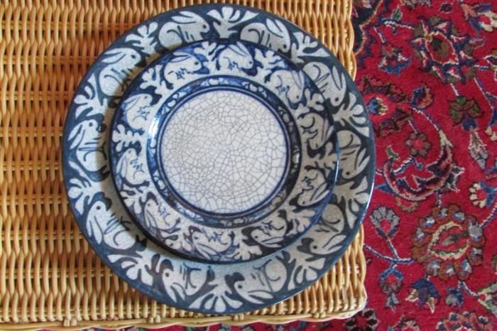 Dedham pottery and a beautiful rug.