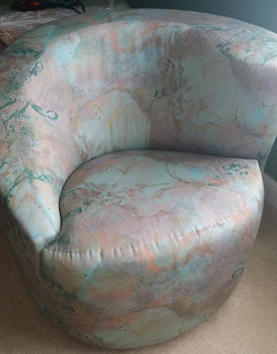 Club Chairs, Matching Pair, Pastel Abstract Fabric