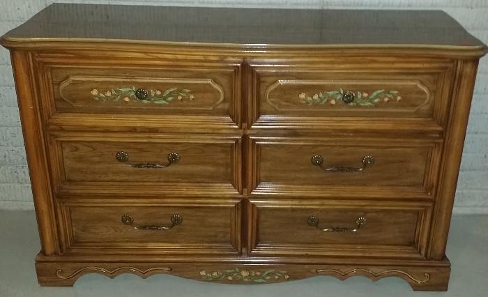 Solid Oak Dresser with Hand Painted Florals