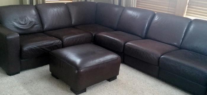 Leather Sectional, Custom-designed with Ottoman