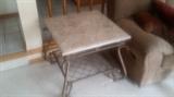 Coffee Table & 2 End Tables; Marbled Top with Wrought Iron Base
