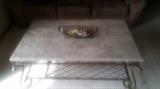 Coffee Table & 2 End Tables; Marbled Top with Wrought Iron Base