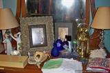 Pair of glass lamps, Lladro, handkerchiefs, Elgin clock