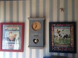Country clock and framed wall decor