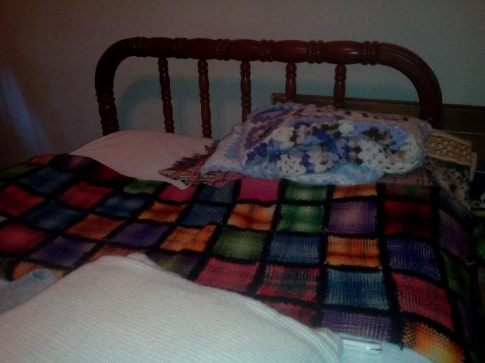 Twin Bed .  Hand work, quilts, afghan