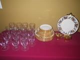 Crystal glasses and Lenox Holiday Tartan service for 10