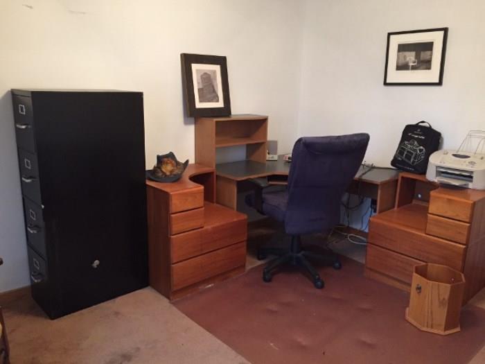 Office Desk, Filing Cabinet, Drawers, Printer